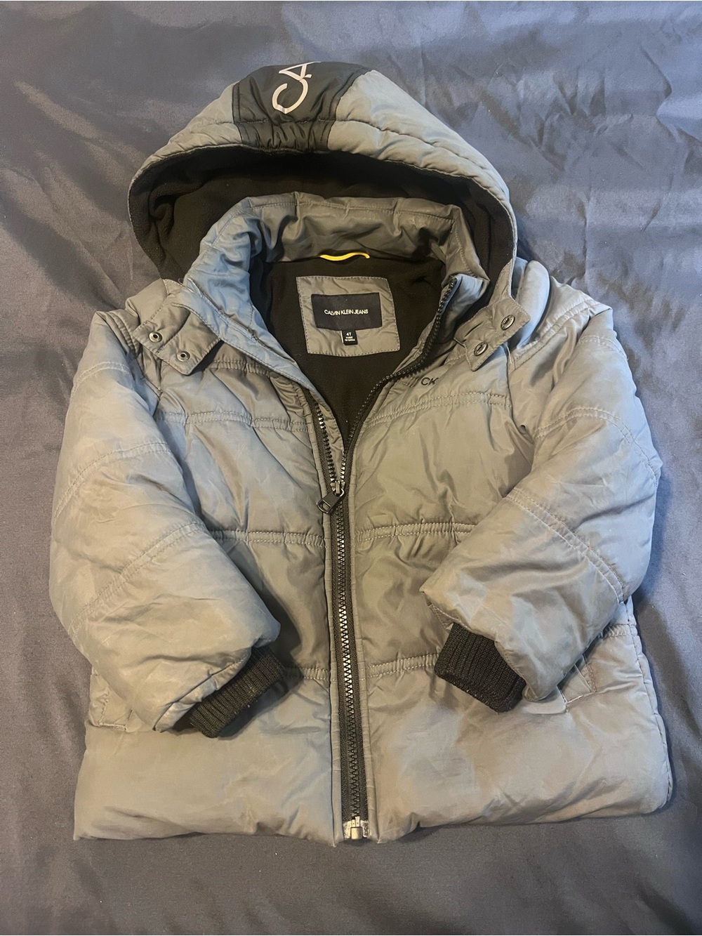 Calvin Klein Jeans Kids Light Gray Hooded Puffer Coat
